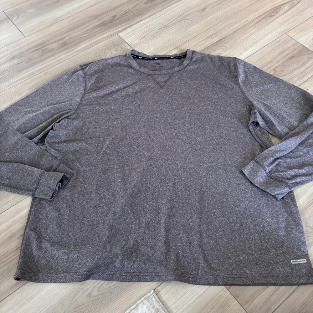 Tek Gear Mens Performance Long Sleeve Shirt Heather Gray Crew Neck XL Activewear